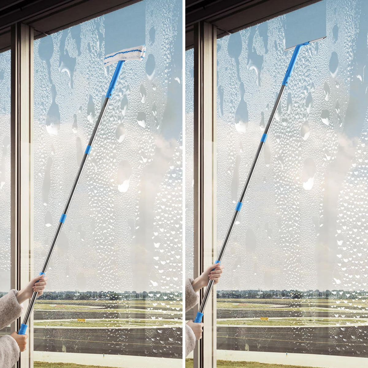 Mitclear Window Cleaner with Long Handle(57IN), Glass Cleaning Tools with Silicone Squeegee & Microfiber Scrubber, Window Cleaning Kit for Shower Glass Mirror Door Car 🍁 All In One Marketplace Canada