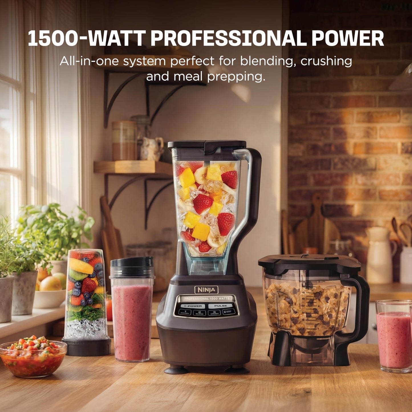 Ninja Kitchen System | All-in-One Food Processor & Blender for Smoothies | Includes Pitcher, (2) 16 oz. to-Go Cups & 8-Cup Bowl | Makes Salsa, Dough, Shakes, & Frozen Drinks | 1500W | Black | BL770 🍁 All In One Marketplace Canada