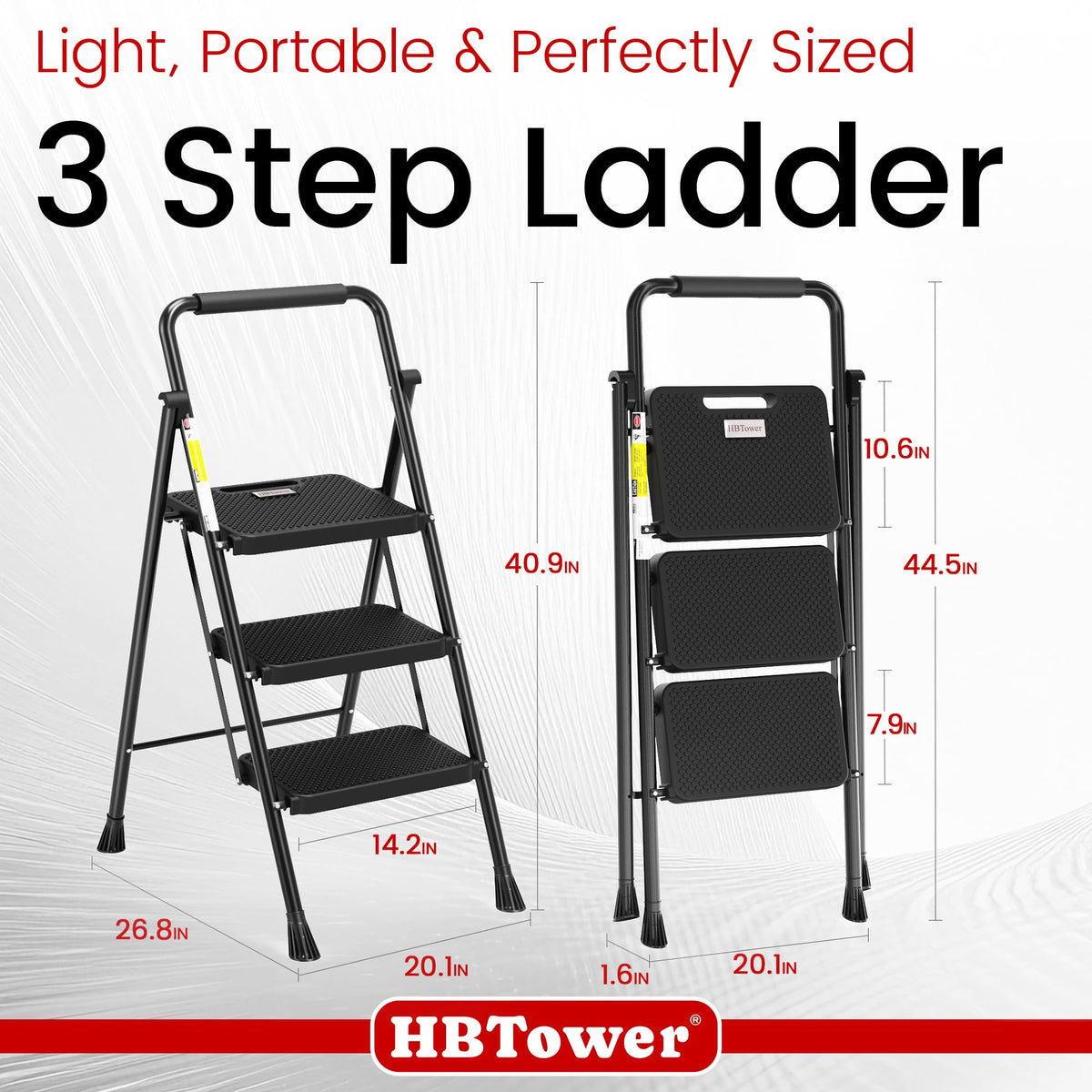 HBTower 3 Step Ladder, Folding Step Stool with Wide Anti-Slip Pedal, 500lbs Sturdy Steel Ladder, Convenient Handgrip, Lightweight, Portable Steel Step Stool, Black 🍁 All In One Marketplace Canada