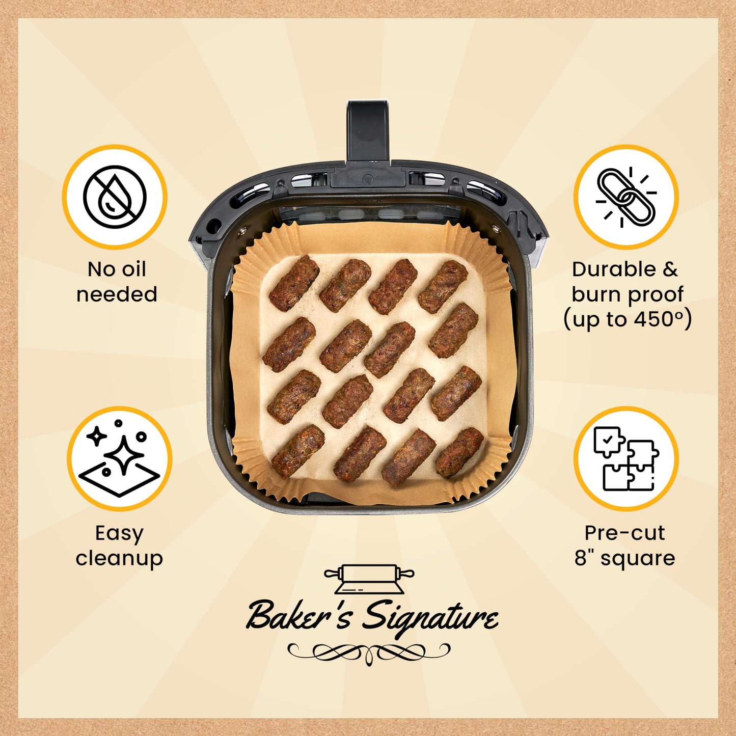 Air Fryer Liners, 250Pcs Disposable Parchment Paper Liners – Unbleached Baking Air Fryer Sheets – 8” Square for 5-8 qt Baskets – Great for Oven, Pans & Baking – Easy Cleanup by Baker's Signature 🍁 All In One Marketplace Canada