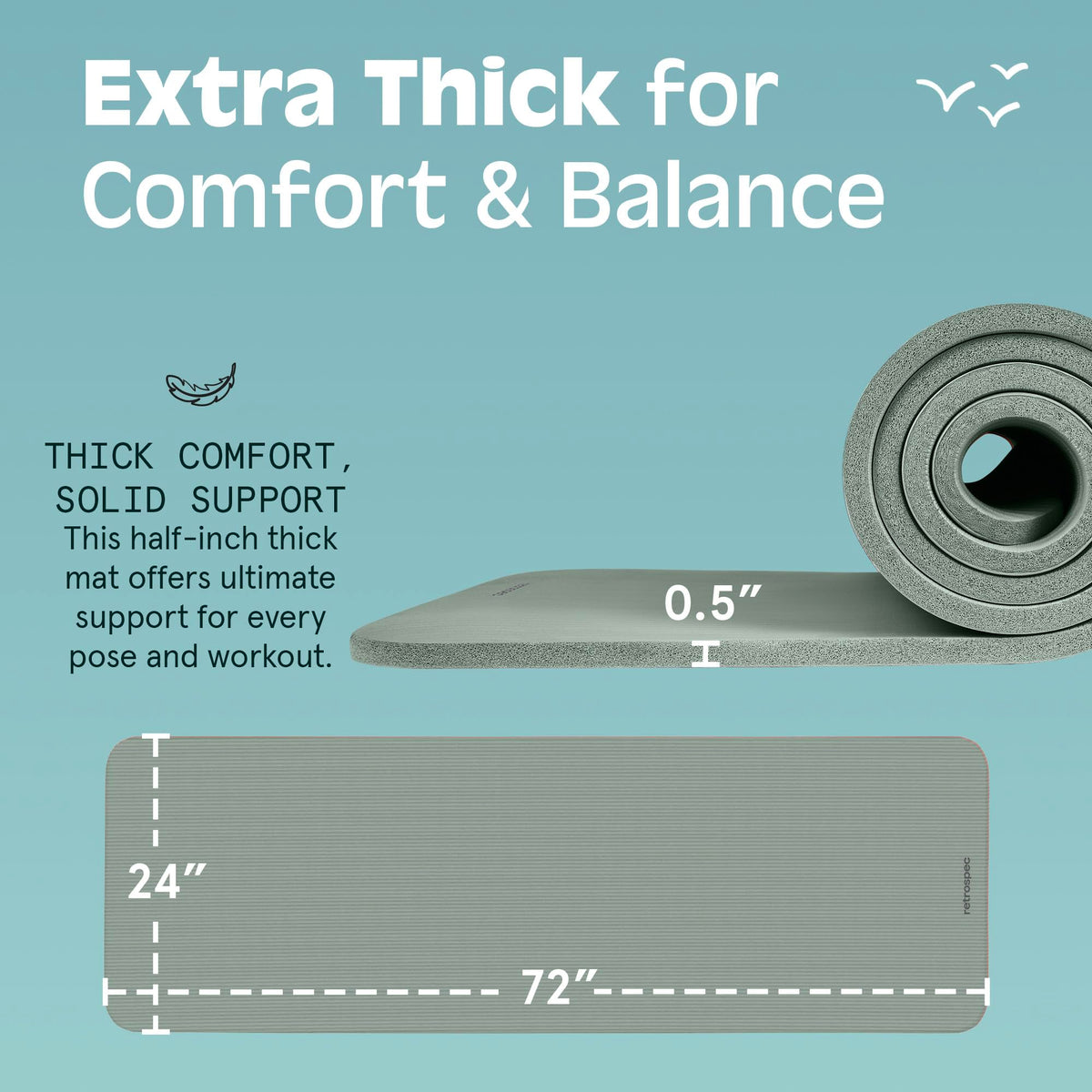 Retrospec Solana Yoga Mat 1/2 inch Thick w/Nylon Strap for Men & Women - Non Slip Excercise Mat for Yoga, Pilates, Stretching, Floor & Fitness Workouts, Sage 🍁 All In One Marketplace Canada