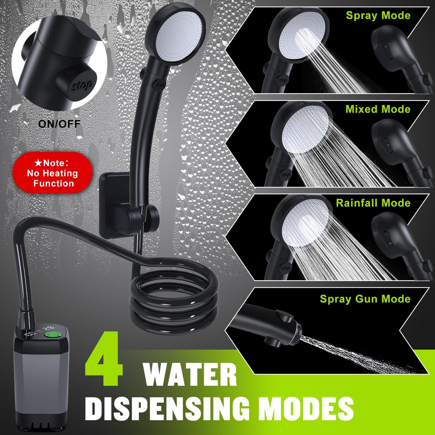 Portable Shower for Camping, [Long-Lasting] Spopal 6000mAh Rechargeable Camping Shower with Intelligent LED Display, 4 Spray Modes, IPX7 Waterproof Outdoor Shower Kit for Hiking, Travel, Car, Pet 🍁 All In One Marketplace Canada
