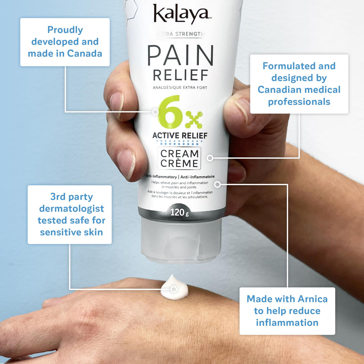 KaLaya 6X Extra Strength Pain Relief Cream with Arnica for Arthritis, Joint, Muscle, Back, Neck, Shoulder, Hand and Knee Pain- Medically formulated with 6 Natural Active, Pain Blocking & Anti inflammatory Ingredients (120g - Pack of 3)