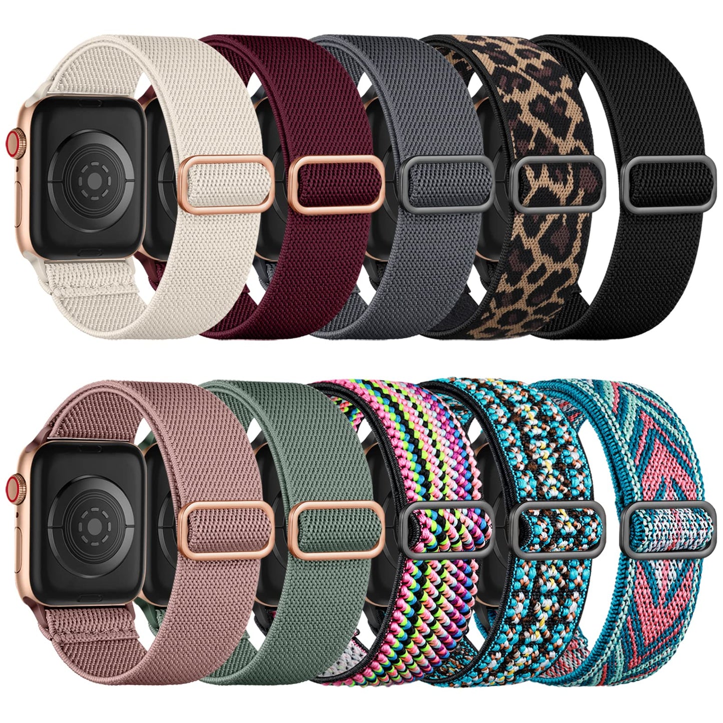 Maledan 10 Pack Stretchy Nylon Solo Loop Compatible with Apple Watch Strap 38mm 40mm 41mm 42mm Women Men, Braided Sport Elastic Bracelet for Apple Watch Band Series SE 11 10 9 8 7 6 5 4 3 2 1 Ultra 🍁 All In One Marketplace Canada