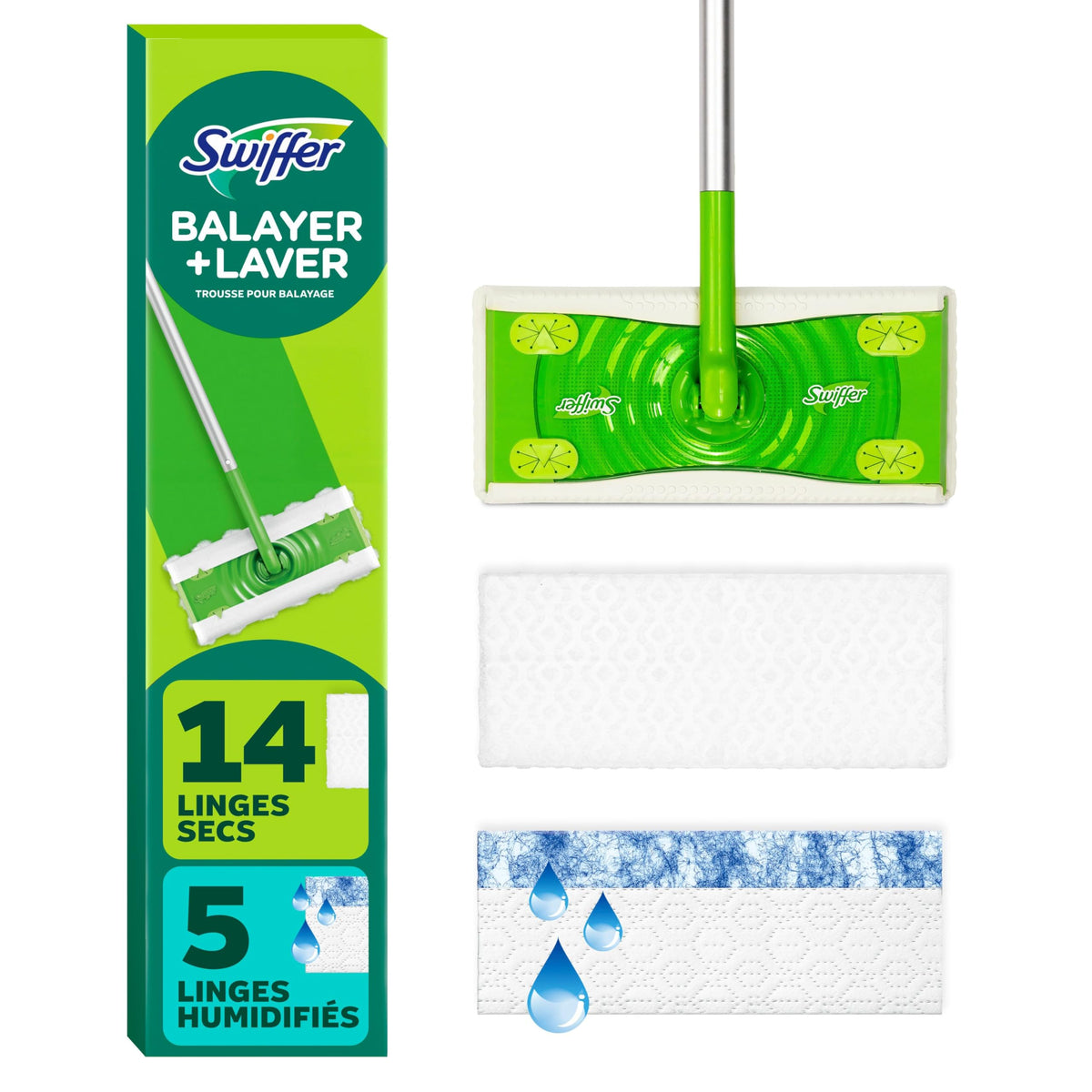 Swiffer Sweep + Mop, Broom & Mop Alternative, Dry & Wet Floor Cleaner for Dirt, Dust, Hair, All Purpose Cleaning Tool for Home, Bathroom, Kitchen, Set Includes 1 Sweeper, 14 Dry Pads, 5 Wet Pads Fresh 🍁 All In One Marketplace Canada