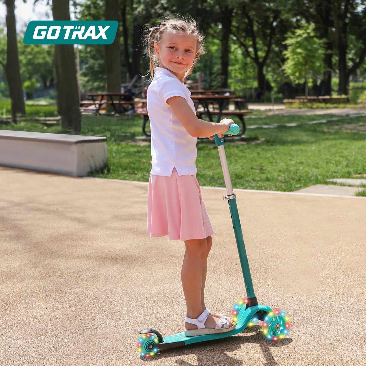 Gotrax KS1 Kids Kick Scooter, LED Lighted Wheels and 3 Adjustable Height Handlebars, Lean-to-Steer & Widen Anti-Slip Deck, 3 Wheel Scooter for Boys & Girls Ages 3+ and up to 100 Lbs (Green) 🍁 All In One Marketplace Canada