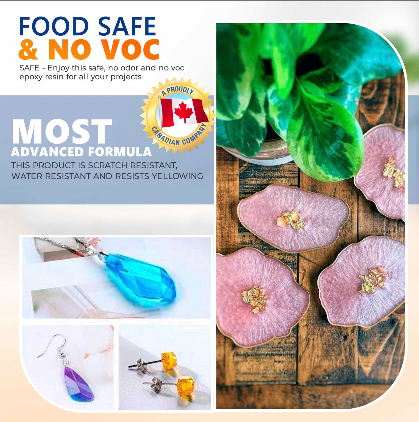 Epoxy Resin Kit for Art & Craft | 16oz (473ml) | UV Resistant | Clear Epoxy Resin | Jewelry, Earrings, Coasters, Casting, Molding, Crafting & more | Includes 2 pairs of gloves, 2 cups, 4 sticks & mica 🍁 All In One Marketplace Canada