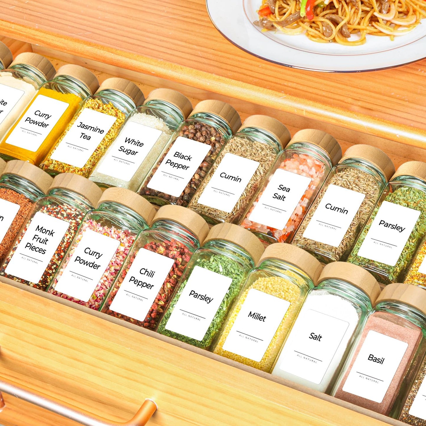 ComSaf 4oz 24Pcs Glass Spice Jars with Bamboo Lids, Empty Spice Containers with 93 Labels, Square Seasoning Containers Trial and Supplement Set, Small Seasoning Bottles for Salt, Herbs, Sugar, Pepper 🍁 All In One Marketplace Canada