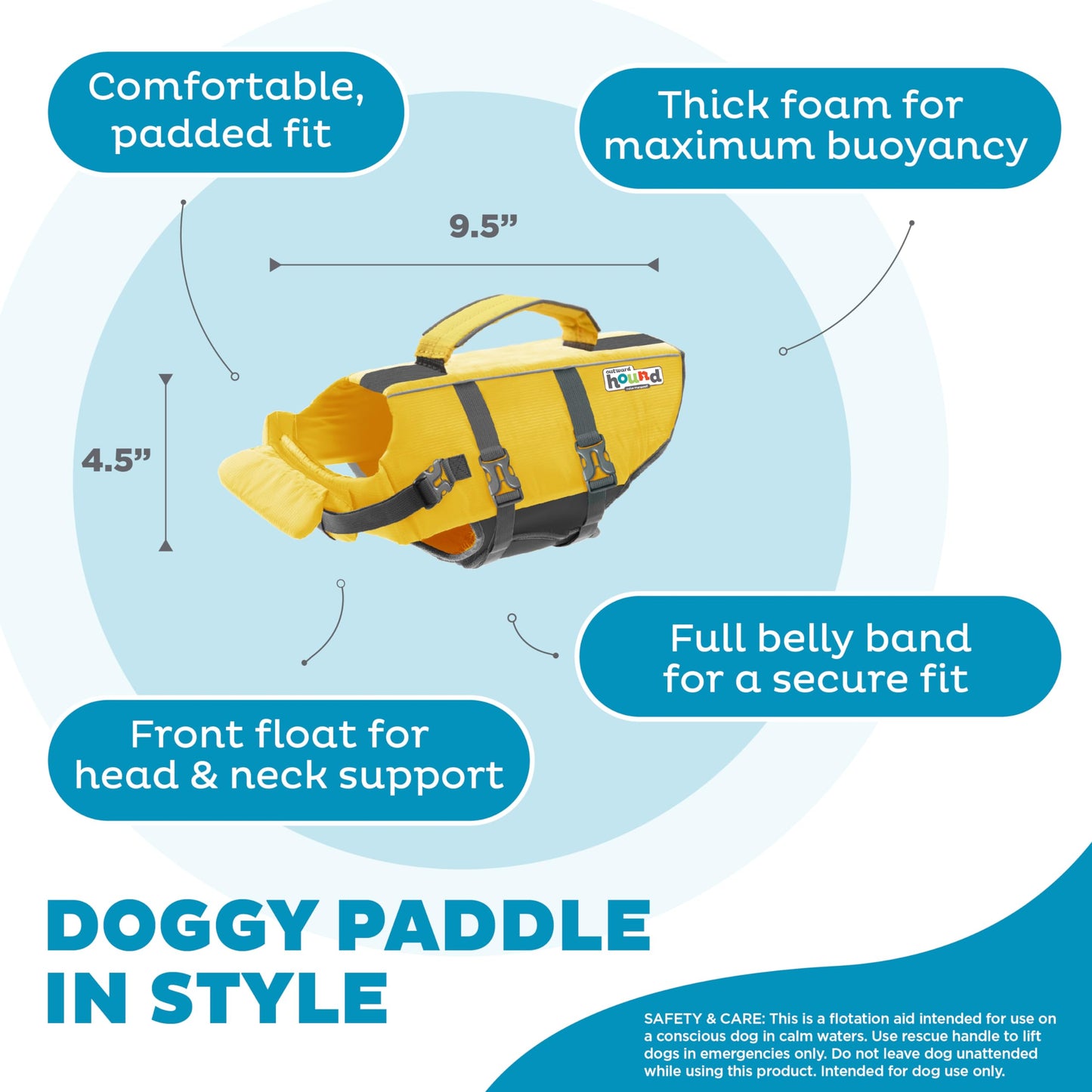 Outward Hound Granby Splash Dog Life Jacket with Handle, Reflective Floating Vest for Swimming & Boating, Maximum Buoyancy, All Skill Levels, Extra-Small Dogs & Puppies (11–15" Girth), Yellow, X-Small 🍁 All In One Marketplace Canada