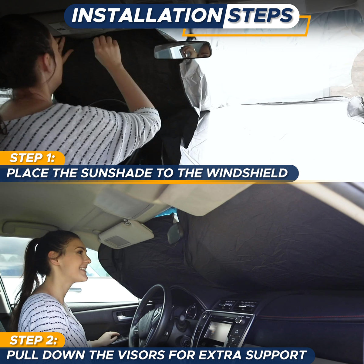 EcoNour Car Windshield Sun Shade with Storage Pouch | Front Window Sun Protector for UV Rays & Sun Heat | Car Interior Accessories Fits Small Sedans, Mini SUVs and Hatchbacks | Standard (64x32 inches) 🍁 All In One Marketplace Canada