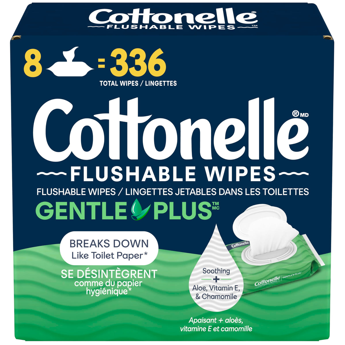 Cottonelle GentlePlus Flushable Wet Wipes with Aloe & Vitamin E, Adult Wet Wipes, 8 Flip-Top Packs, 42 Wipes per Pack (336 Total Flushable Wipes) 🍁 All In One Marketplace Canada