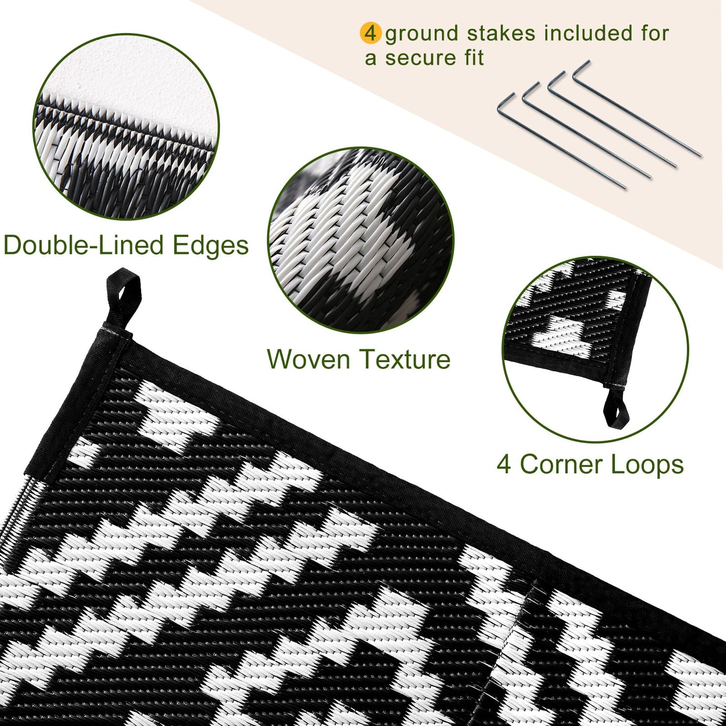 OPPODREAM Outdoor Rug 5x7 Ft, Waterproof Outdoor Plastic Straw Rug for Patio, Reversible Out Door Carpet for Camping, Deck, Rv, 5 x 7 Area Carpet Balcony, Porch, Backyard, Black and White 🍁 All In One Marketplace Canada