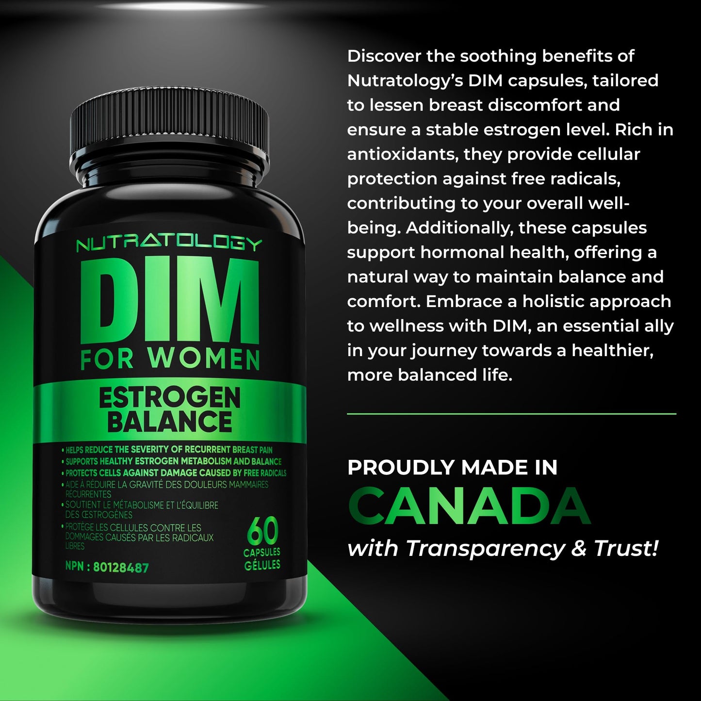 Nutratology® DIM Supplement For Women | Canadian-Made | Promotes Estrogen Balance & Metabolism - 200MG Per Capsule - Estrogen Supplements For Women | W/Black Pepper For Enhanced Absorption - 60 Caps 🍁 All In One Marketplace Canada