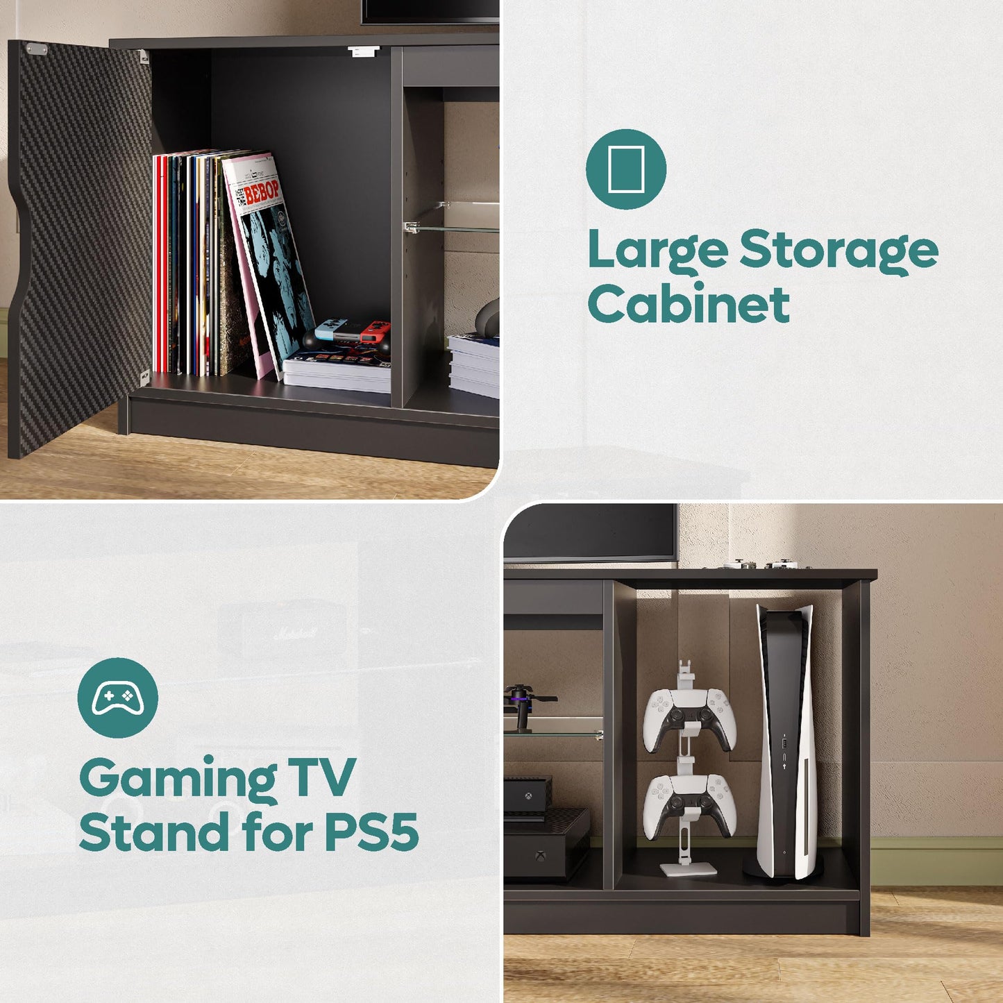 Bestier 57 inch TV Stand for 65 Inch TV, Black Entertainment Center 🍁 All In One Marketplace Canada