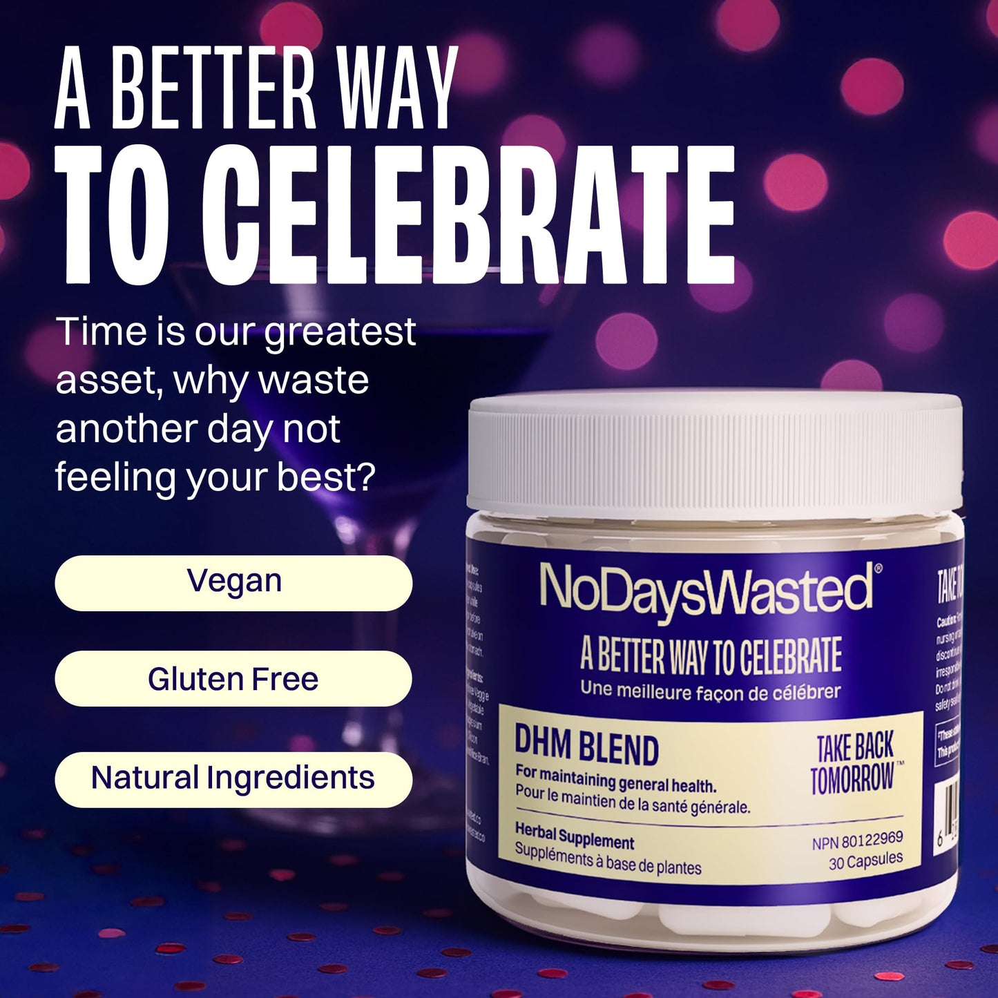 DHM Blend, No Days Wasted, 30 Capsules (15 Servings) - Jar - Dihydromyricetin (DHM Supplement), Milk Thistle, Prickly Pear, Hydration Blend-Take During Evening for Better Next Day After Celebrating 🍁 All In One Marketplace Canada