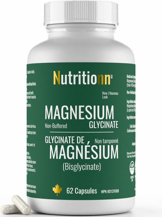 Magnesium Glycinate 200 mg Capsules (Elemental) from Non-Buffered Fully Chelated 100% Magnesium Bisglycinate - 62 Max-Capacity High-Absorption Capsules - Made in Canada - Nutritionn 🍁 All In One Marketplace Canada