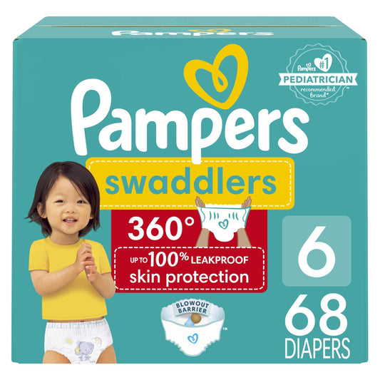 Pampers Diapers - Swaddlers 360 degrees - Size 6, 68 Count, up to 100% Leakproof Comfy Dry Fit, EZ Off Tabs Designed for Easy Changes, Pull On Diaper 🍁 All In One Marketplace Canada