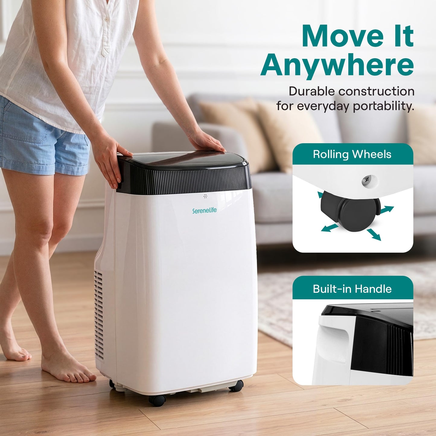 SereneLife Portable Electric Air Conditioner Unit-900W 8000 BTU Power Plug-in AC Cold Indoor Room Conditioning System with Cooler, Dehumidifier, Fan, Exhaust Hose, Window Seal, Wheels, Remote (SLPAC8) 🍁 All In One Marketplace Canada