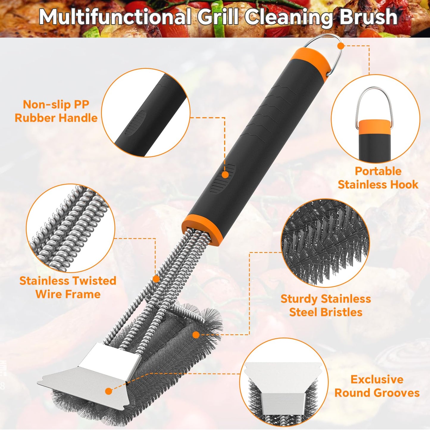 Fixmend 2 Pack BBQ Grill Brush, 15" BBQ Brushes for Grill, Rust-Proof Stainless Steel BBQ Cleaning Brush with Scraper, Ideal BBQ Accessories for Most Gas, Smoker, Porcelain Grill, Easily Clean Stains 🍁 All In One Marketplace Canada
