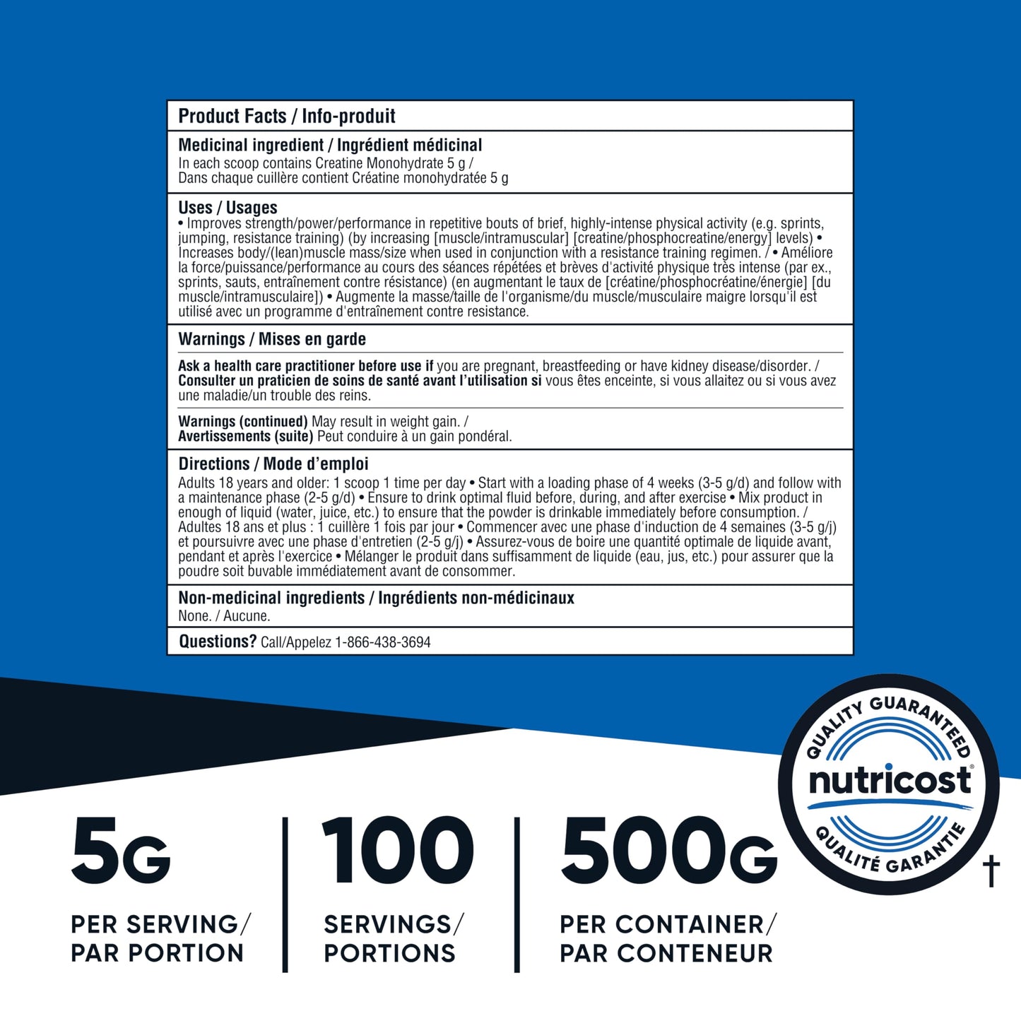 Nutricost Creatine Monohydrate Micronized Powder 500G, 5000mg Per Serv (5g) - 100 Servings, 17.9 Oz 🍁 All In One Marketplace Canada
