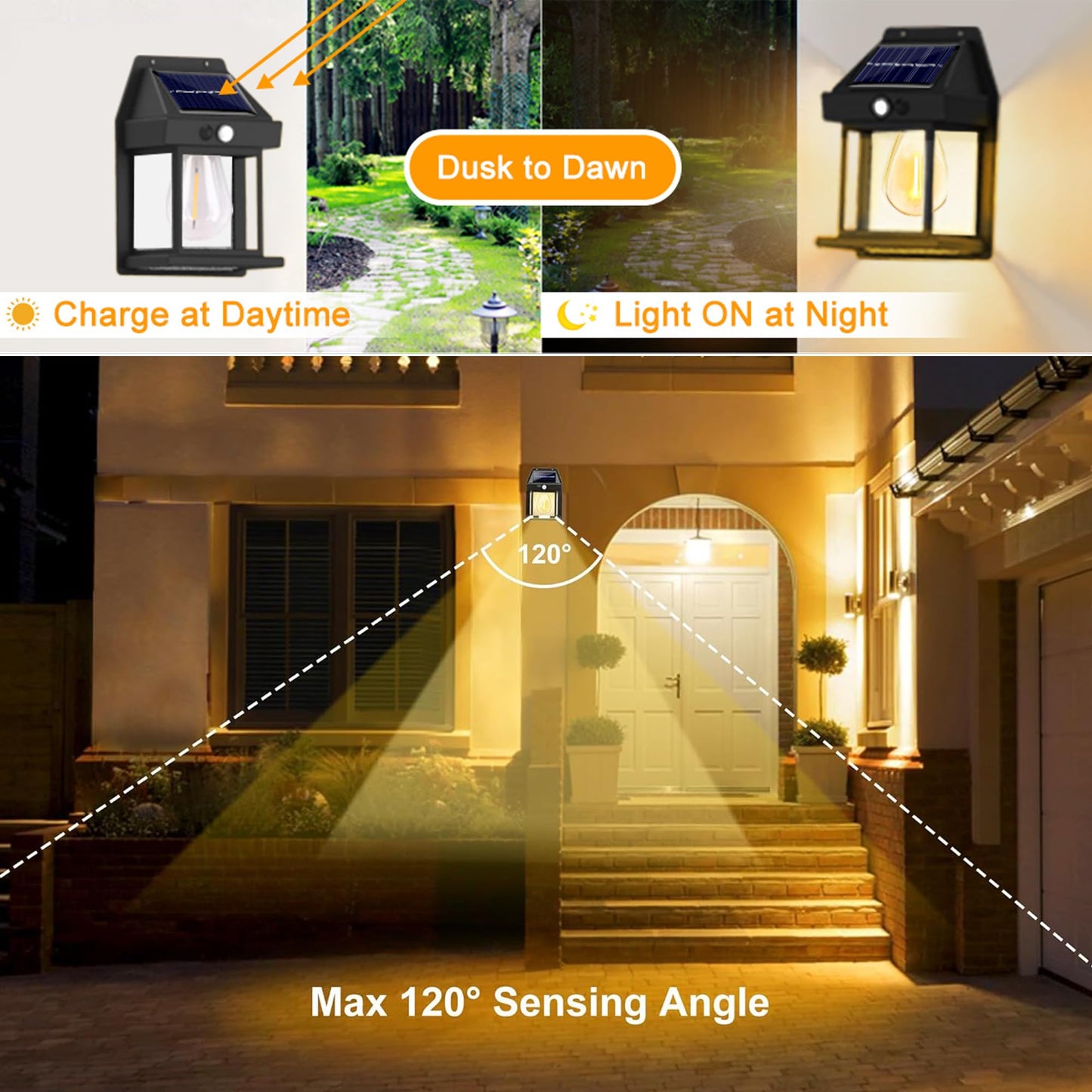 Joomer Solar Wall Lights Outdoor 4PACK, Dusk to Dawn Porch Lights Fixture, Waterproof Exterior Lighting with Clear Panel for Entryway Front Door, Solar Wall Lantern with 3 Modes & Motion Sensor 🍁 All In One Marketplace Canada