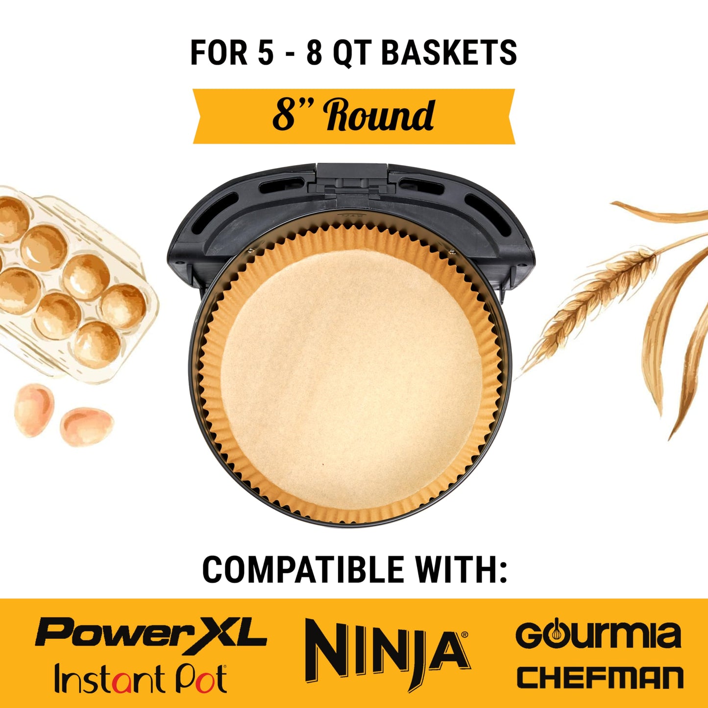 Baker's Signature Disposable 8" Round Air Fryer Parchment Paper Liner, 250 Pcs - Compatible with Up to 5.8 qt Baskets (Package May Vary) 🍁 All In One Marketplace Canada