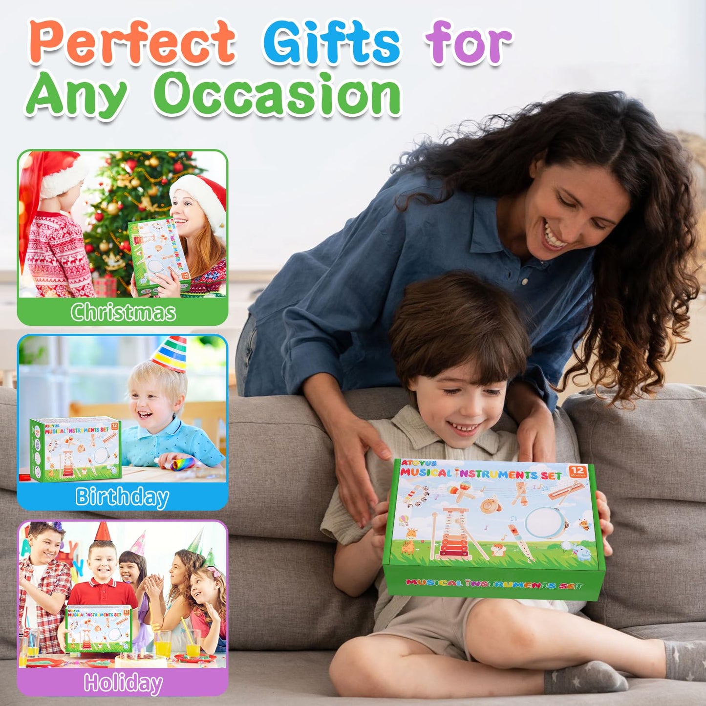 Wooden Musical Instruments for Toddlers 1-3 - Montessori Educational Toys for 1 2 3 Year Old Baby Kids, with Xylophone, One 1st 2st Christmas Birthday Gifts for Girls Boys 🍁 All In One Marketplace Canada