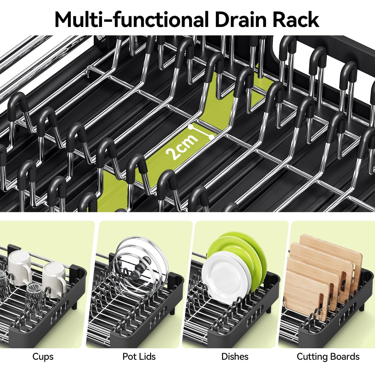Urackify Extendable Dish Drying Rack, Dual Part Dish Drainers with Non-Scratch and Movable Cutlery Drainer and Drainage Spout, Adjustable Dish Rack for Kitchen,Black 🍁 All In One Marketplace Canada