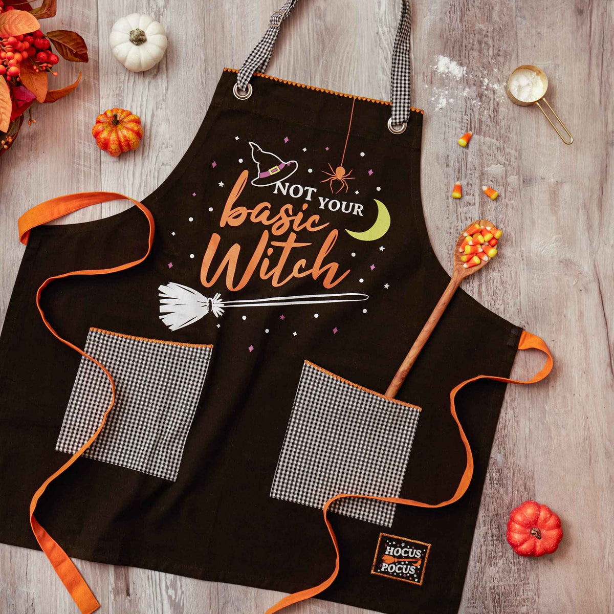 DII Happy Halloween Collection Goth Style Spooky Kitchen Apron, One Size, Basic Witch
