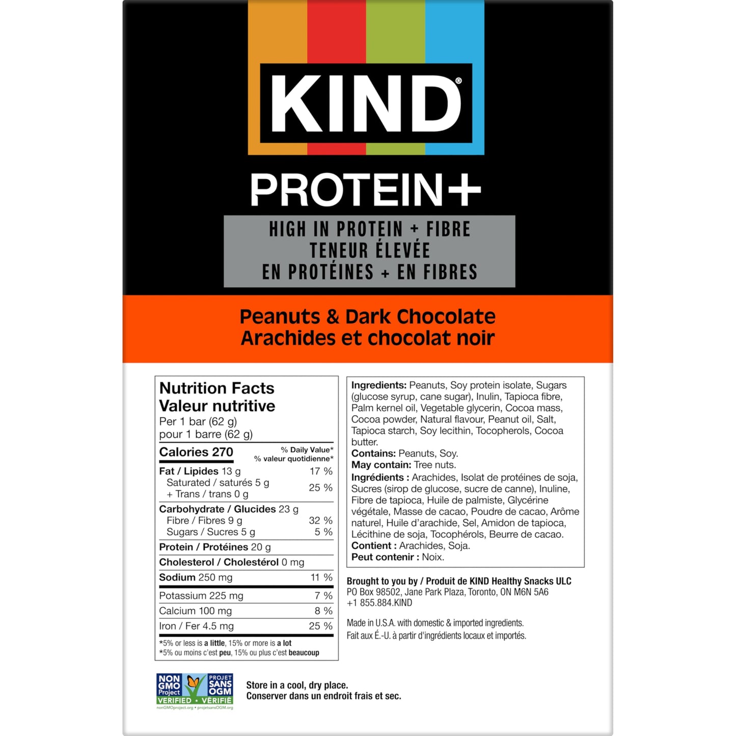KIND PROTEIN+ Peanuts & Dark Chocolate, 62 g, 12 Count 🍁 All In One Marketplace Canada
