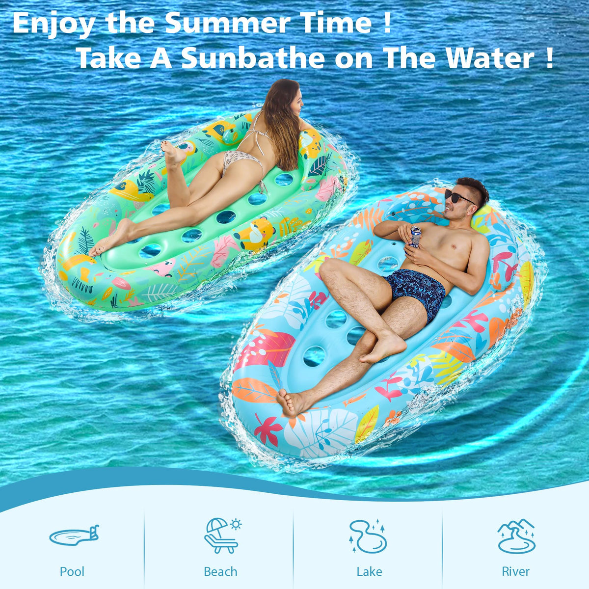 LUSARRYWILL 2 Pack Pool Floaties for Adults, 72"X42" Ultra Size with Headrest, Cooling Holes, Giant Pool Mats, Multi-Purpose Pool Float Lounger for Pool Party, Beach, Lake, River, Sea, Outdoor 🍁 All In One Marketplace Canada