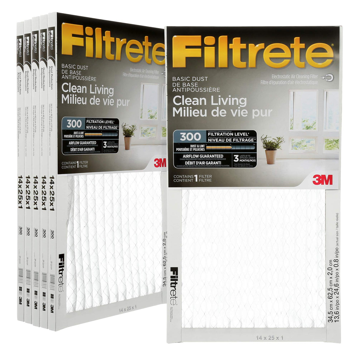 Filtrete 14x25x1 Furnace Filter, MPR 300, MERV 5, Clean Living Basic Dust 3-Month Pleated 1-Inch Air Filters, 6 Filters 🍁 All In One Marketplace Canada