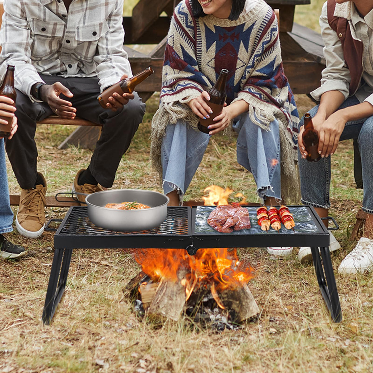 VEVOR Folding Campfire Grill, Heavy Duty Steel Mesh Grate, 22.4" Portable Camping Grates Over Fire Pit, Camp Fire Cooking Equipment with Legs Carrying Bag, Grilling Rack for Outdoor Open Flame Cooking 🍁 All In One Marketplace Canada