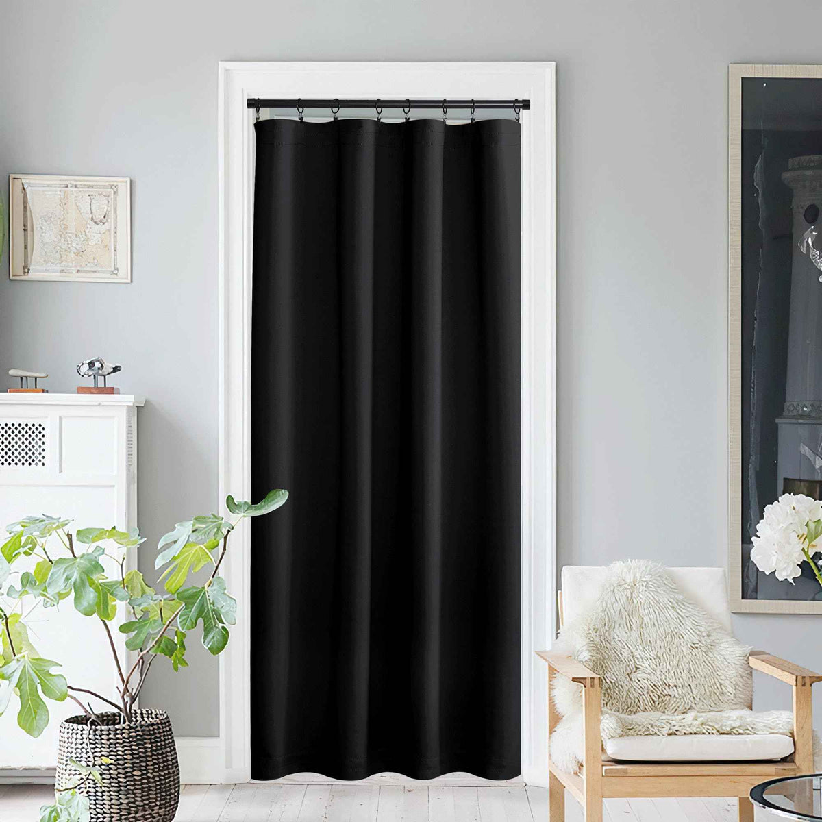 NICETOWN Blackout Window Door Curtains, Room Darkening Halloween Curtains for French Door/Glass Door, Rod Pocket Functional Thermal Insulated Doorway Curtains, 54 x 80 Inches, Black, 1 PC