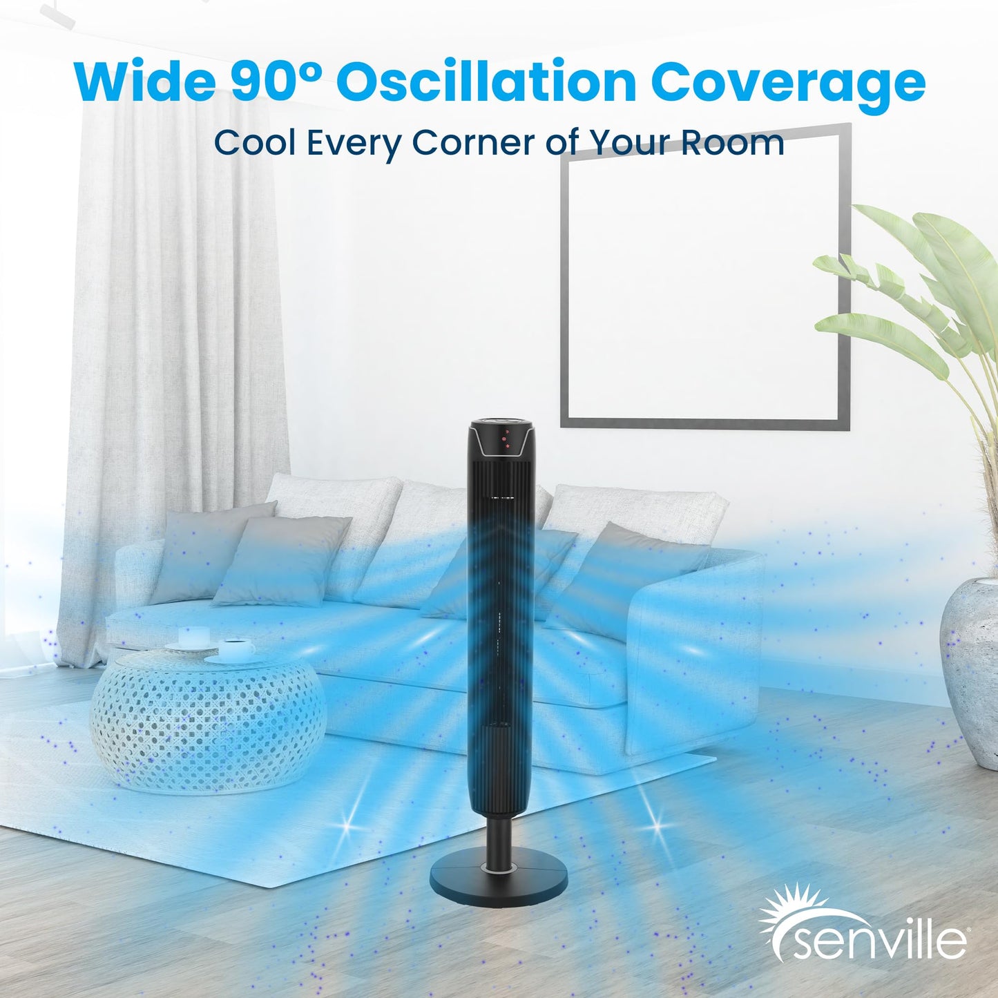 Senville 42" Oscillating Tower Fan for Bedroom, Remote, Bladeless, Quiet, 3 Modes, 7-Hour Timer, LED Display, Black 🍁 All In One Marketplace Canada