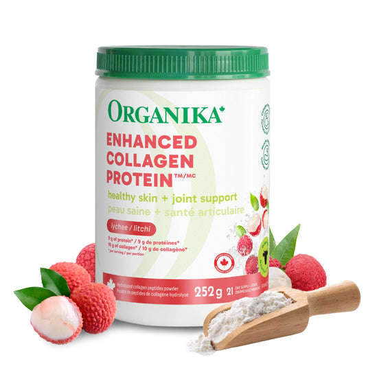 Organika Canadian-Made Enhanced Collagen Protein Powder- Lychee Flavour - Delicious flavour, High Protein Content - Hydrolyzed For Better Absorption – Grass-Fed, Non-GMO - 252g 🍁 All In One Marketplace Canada