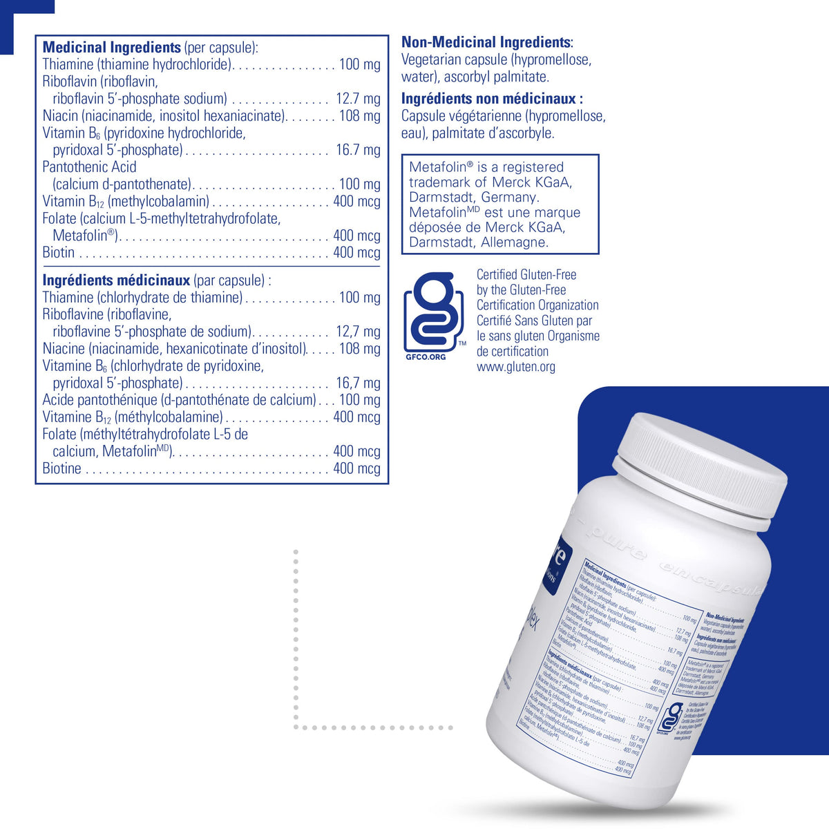 Pure Encapsulations B-Complex Plus - B Vitamins Supplement to Support Neurological Health, Cardiovascular Health & Energy Levels* - With Vitamin B12 & More - 120 Capsules 🍁 All In One Marketplace Canada