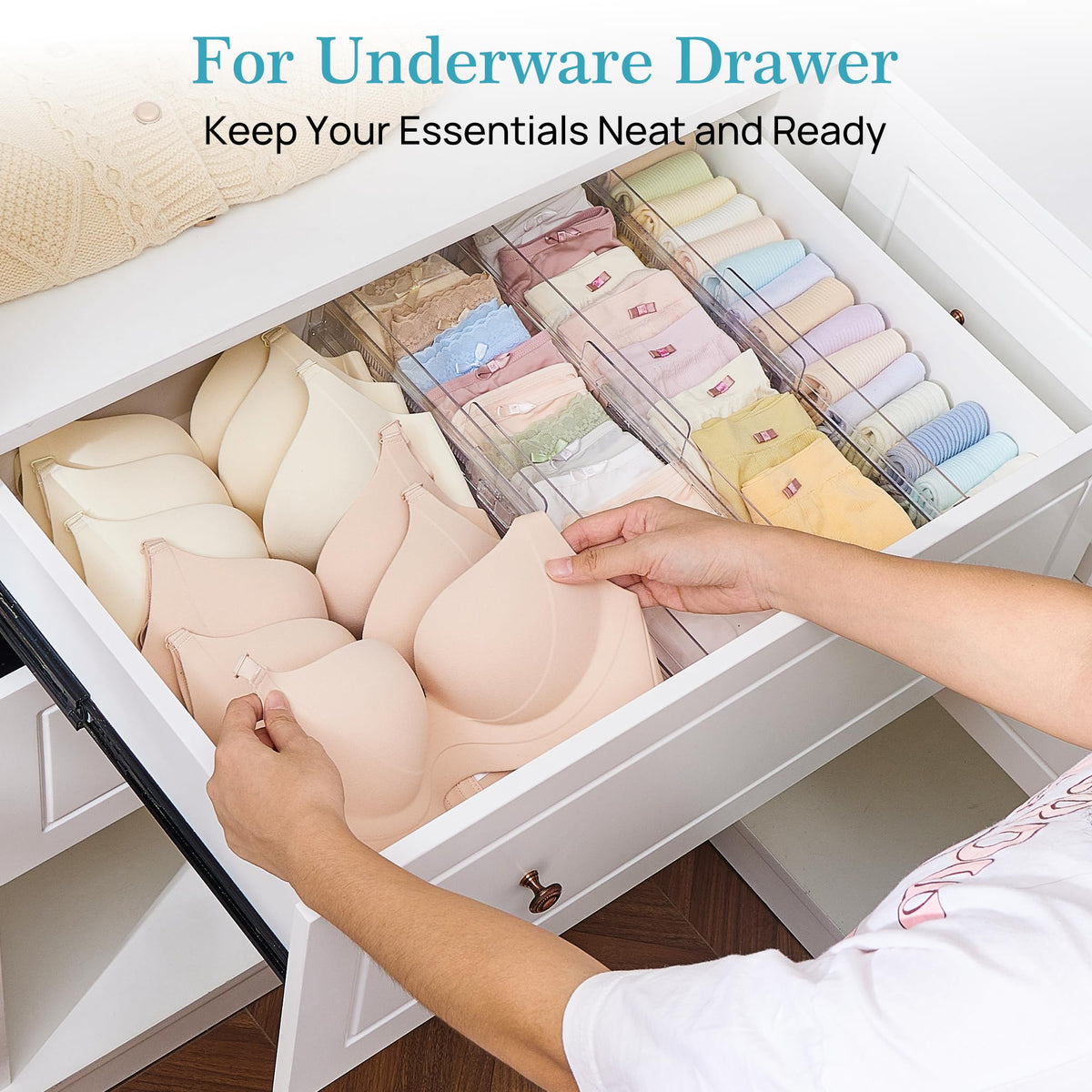 Vtopmart 8 Pack Drawer Dividers for Clothes, Adjustable 4" High Expandable from 10.2"-16.5" Dresser Drawer Organizer, Clear Plastic Dresser Organizer for Baby Clothes, Underwear, Socks 🍁 All In One Marketplace Canada