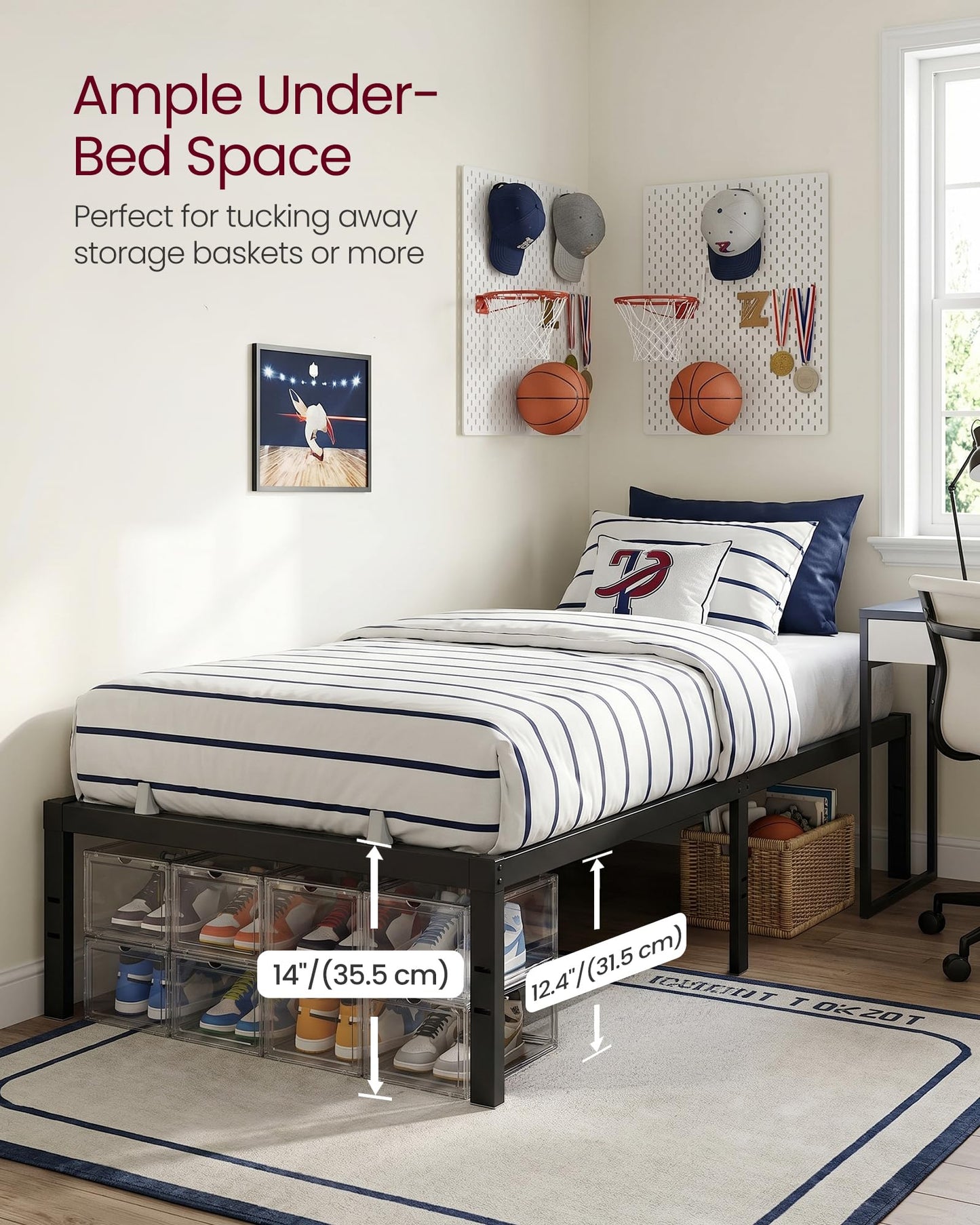 VASAGLE Twin Metal Bed Frame 14 Inches Tall, 550 lb Weight Capacity Heavy Duty Platform Bed Frame with Under-Bed Storage, No Box Spring Needed, Matte Black URMB653BD02 🍁 All In One Marketplace Canada