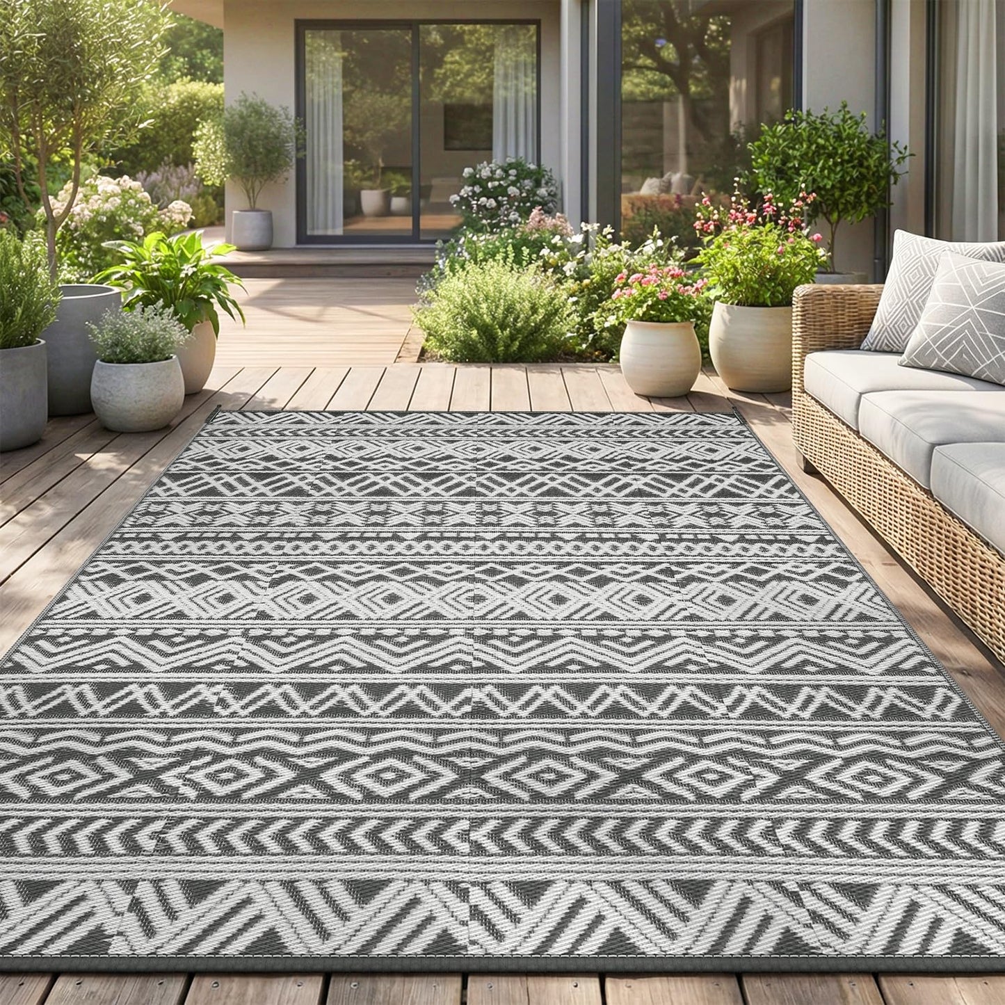 Outdoor Rug 5x8 ft Waterproof Outdoor Carpet-Patio RV Deck Camping Rug Portable Boho Rugs for Outdoor Area Rug Picnic Backyard Porch Beach Mat Grey 🍁 All In One Marketplace Canada