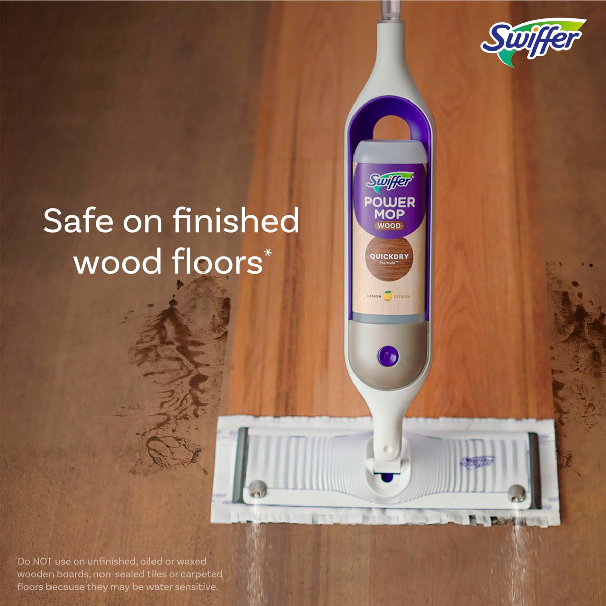 Swiffer Power Mop Wood, Hardwood Floor Cleaner for Mopping Home, All Purpose Multi-Surface Cleaning Set Includes PowerMop Wood, 2 Pads, 1 Quickdry Lemon Solution, & 2 Batteries, 5 Count 🍁 All In One Marketplace Canada