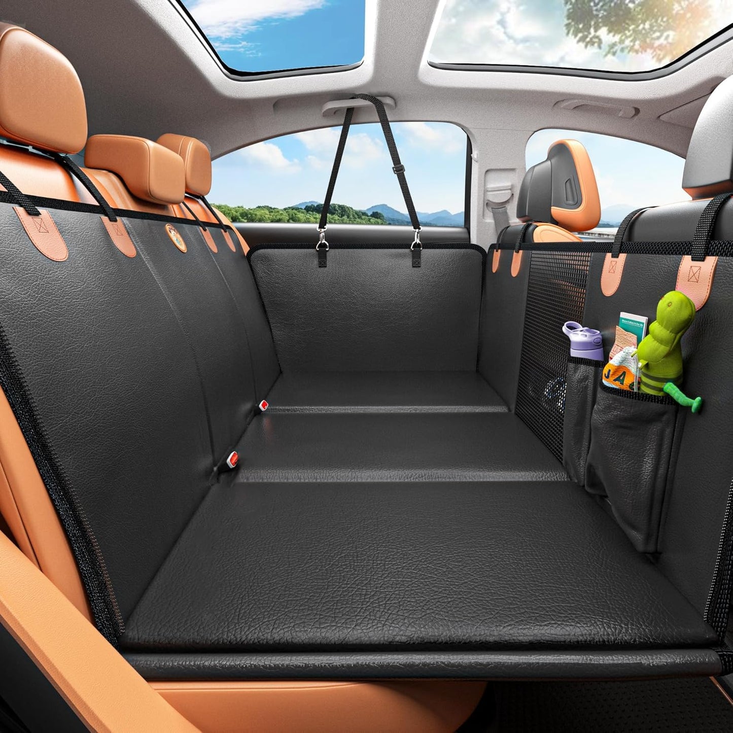 MYJAQI Back Seat Extender for Dogs, Waterproof Dog Car Seat Cover with Hard Bottom, Premium PU Leather, Anti-Scratch, Non-Slip, Easy to Clean, Supports Large Dogs Up to 400 lbs 🍁 All In One Marketplace Canada