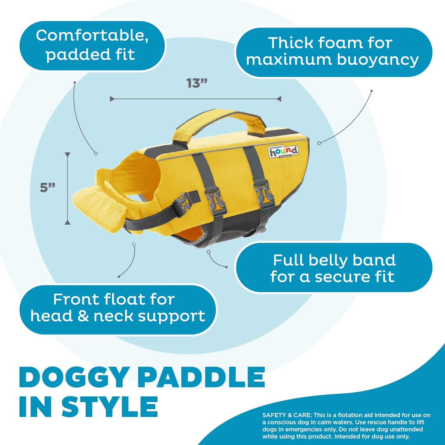 Outward Hound Granby Splash Dog Life Jacket with Handle, Reflective Floating Vest for Swimming & Boating, Maximum Buoyancy, All Skill Levels, Small Dogs & Puppies (16–20" Girth), Yellow, Small 🍁 All In One Marketplace Canada