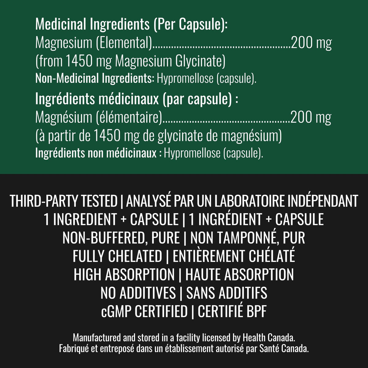 Magnesium Glycinate 200 mg Capsules (Elemental) from Non-Buffered Fully Chelated 100% Magnesium Bisglycinate - 62 Max-Capacity High-Absorption Capsules - Made in Canada - Nutritionn 🍁 All In One Marketplace Canada