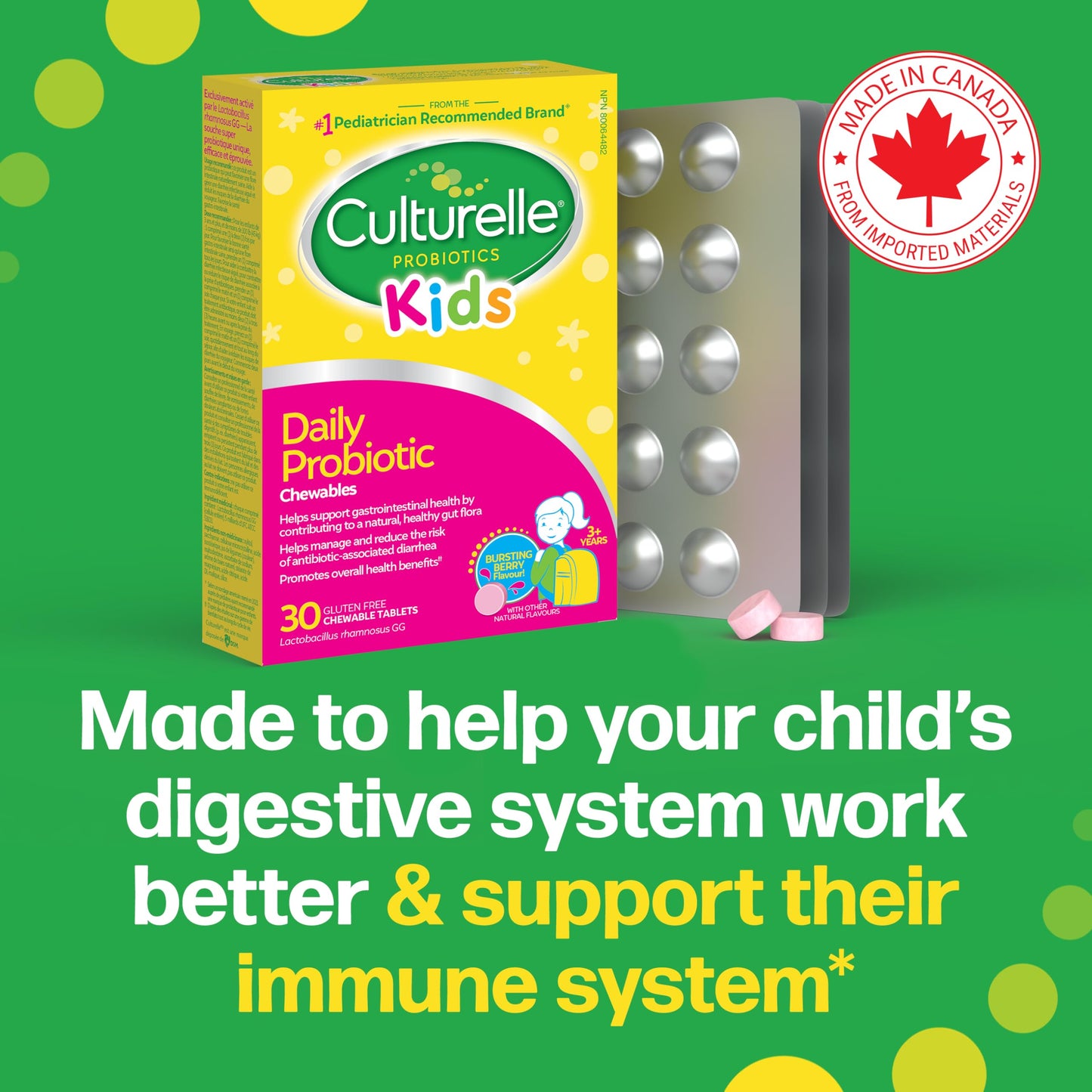 Culturelle Kids Daily Probiotic Chewable for Kids|With 100% Naturally Sourced Lactobacillus GG Strain|Most Clinically Studied Probiotic|Pediatrician Recommended|Berry Flavor|30 Count Chews 🍁 All In One Marketplace Canada