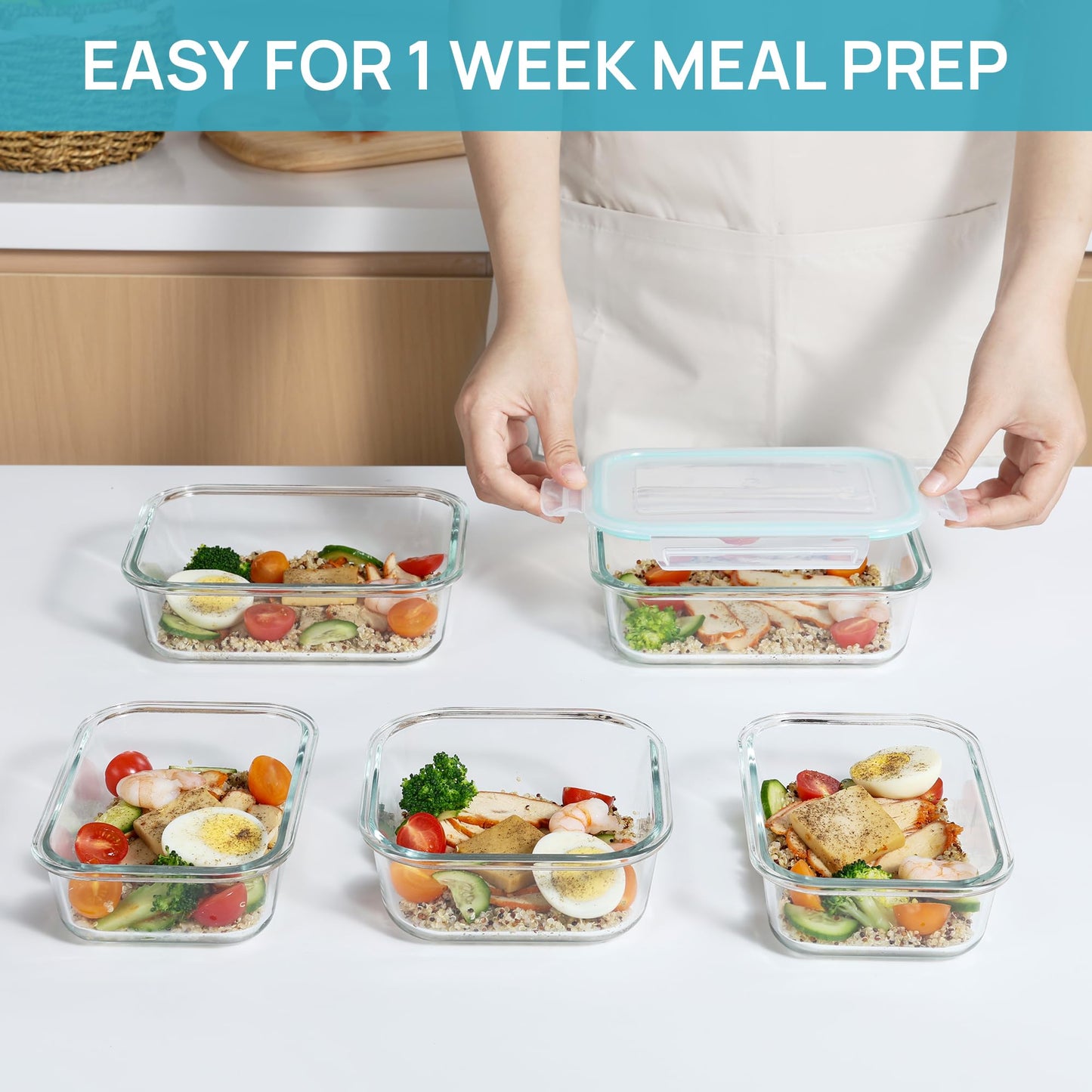 Vtopmart 8 Pack Glass Container Food Storage, Meal Prep Containers with Airtight Lids for Leftover, On-the-go, Safe for Microwave, Oven, Freezer and Dishwasher, Grey 🍁 All In One Marketplace Canada