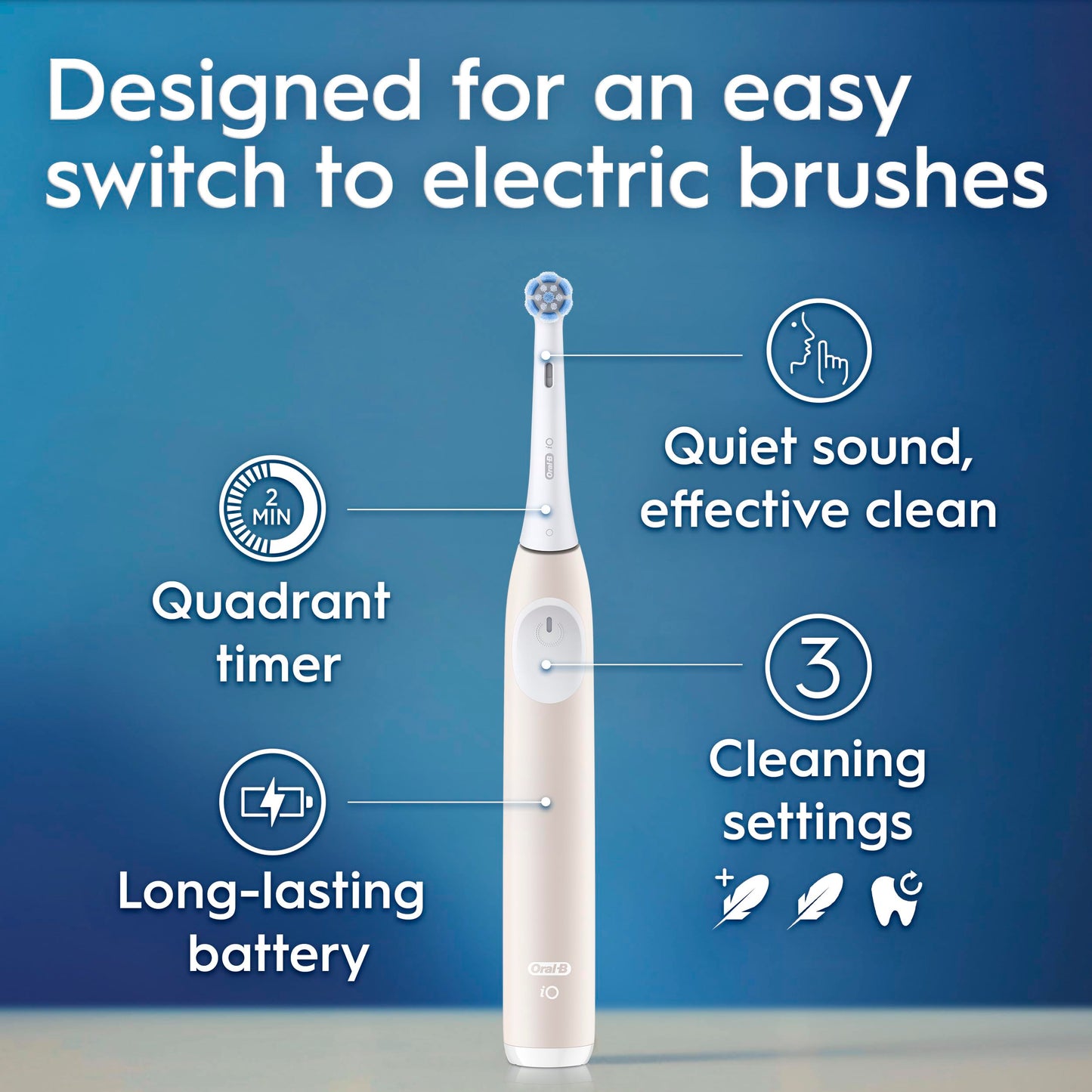 Oral-B iO2 Electric Toothbrush, for an Easy Switch to Electric, Peach, Rechargeable Electric Toothbrushes, iO Series 2 Starter Kit with 1 Power Toothbrush and 2 Brush Heads 🍁 All In One Marketplace Canada