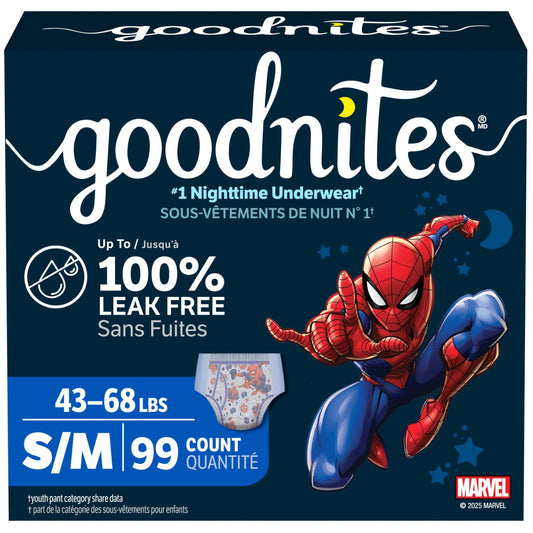 Goodnites Boys' Bedwetting Underwear, Size S/M (43-68 lbs), 99 Ct (3 Packs of 33), Packaging May Vary 🍁 All In One Marketplace Canada