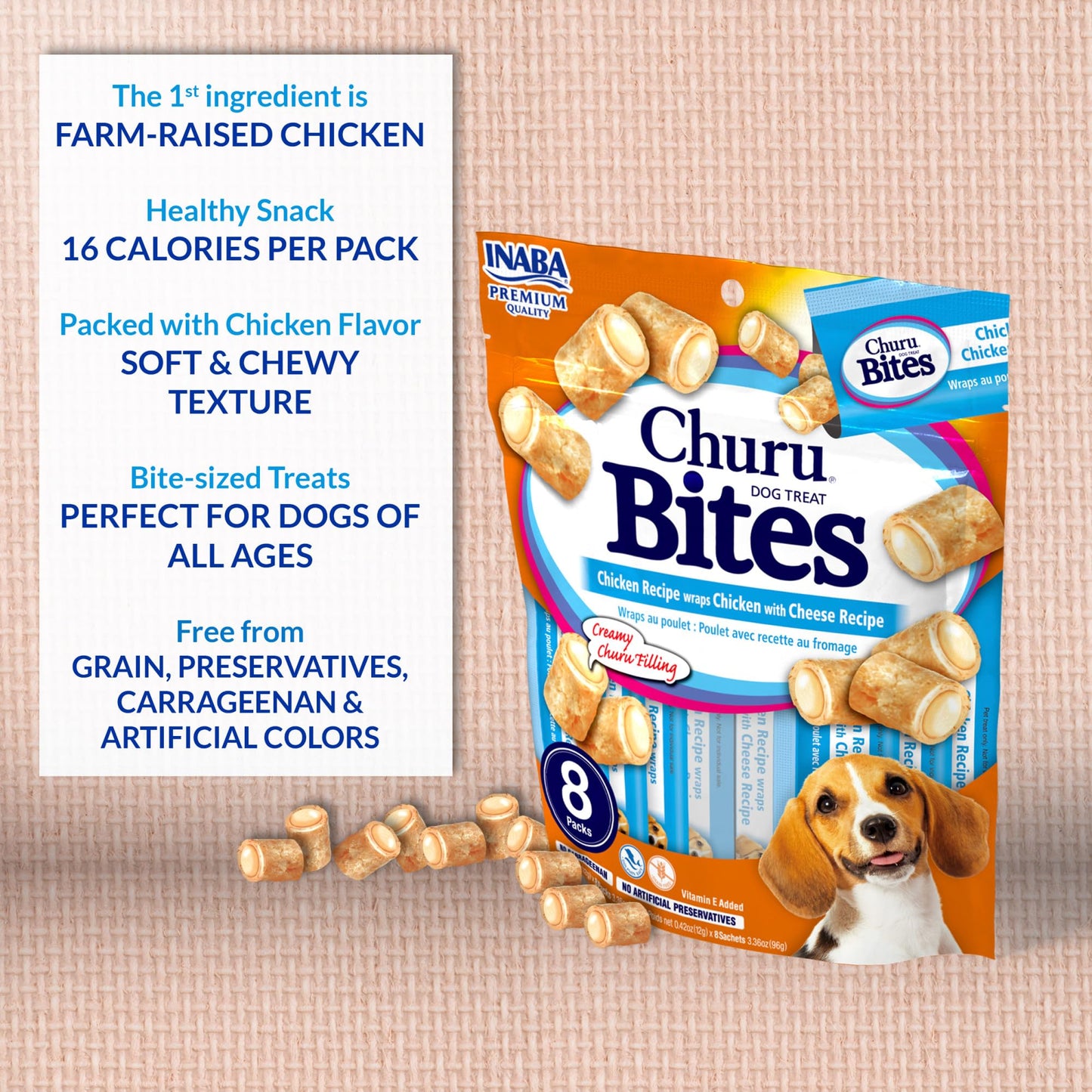 INABA Churu Bites for Dogs, Soft & Chewy Dog Treats with Vitamin E, 11.9 Grams Each Tube, 20 Tubes, Chicken & Cheese Variety Box 🍁 All In One Marketplace Canada