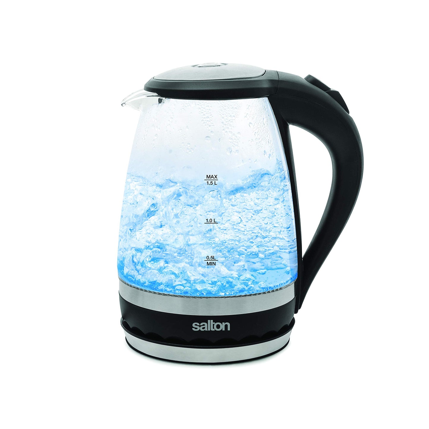 Salton Cordless Electric Glass Kettle - Compact 1.5L/Quart Water Boiler and Tea Heater with Automatic Shut-Off and Boil-Dry Protection, Soft Blue Illumination, Stainless Steel, 1100 Watts 🍁 All In One Marketplace Canada